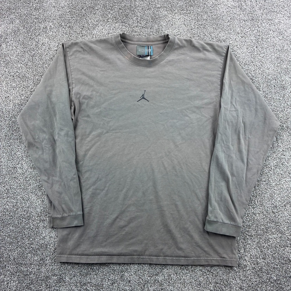 Vintage Jordan Shirt Mens Large Gray Cotton Jumpman Logo Long Sleeve